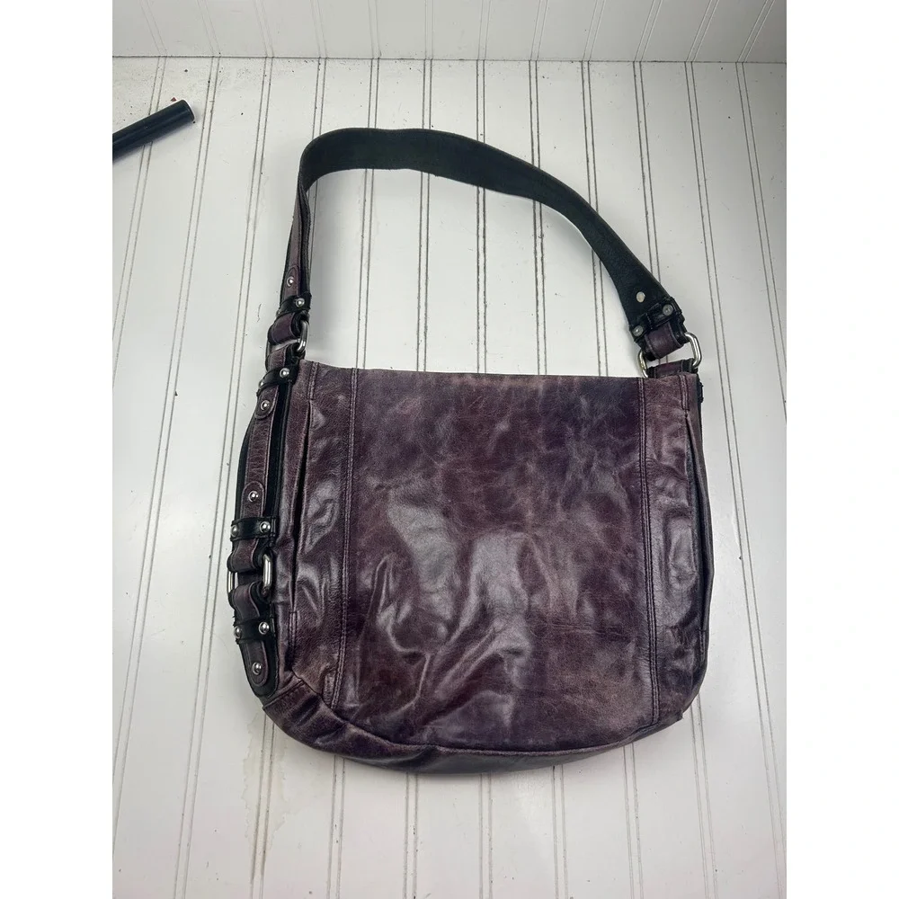 Tano Vintage Y2K Hobo Distressed Purple Leather Shoulder Bag Purse